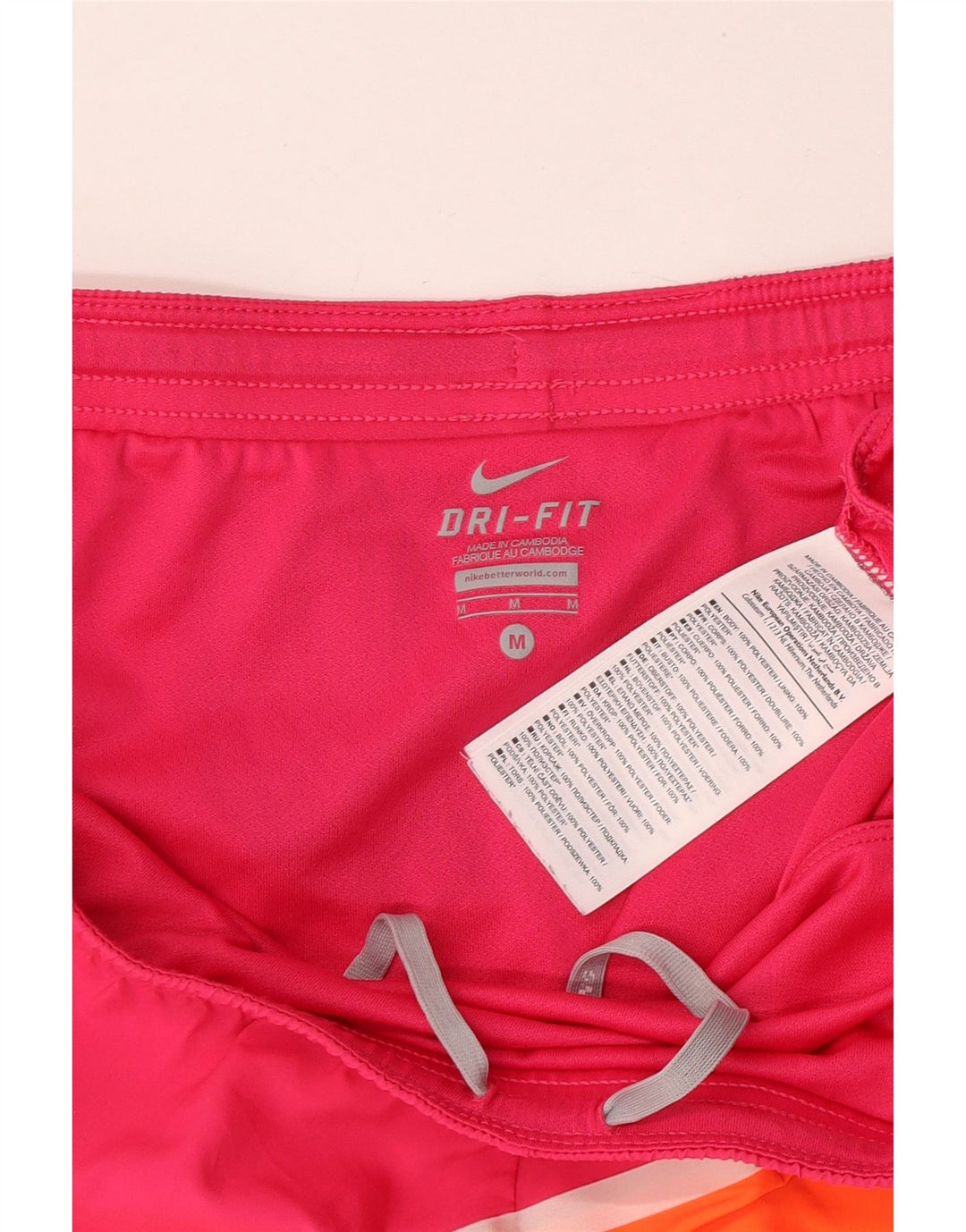 Shorts esportivos femininos Nike Dri Fit UK 14 poliéster colorblock rosa médio