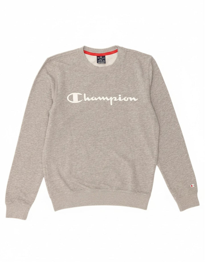 CHAMPION Suéter gráfico masculino com capuz pequeno cinza