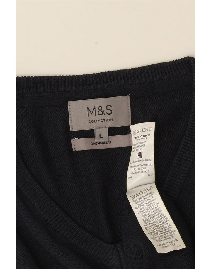 MARKS & SPENCER Suéter masculino com decote em V grande acrílico azul marinho