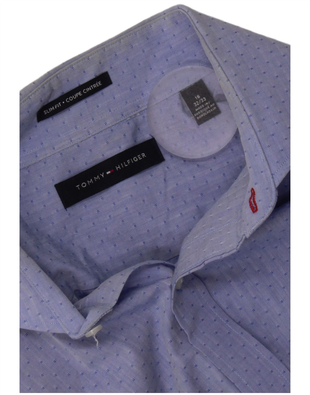 Tommy Hilfiger Mens Slim Fit Camisa Tamanho 16 Grande Azul Geométrico