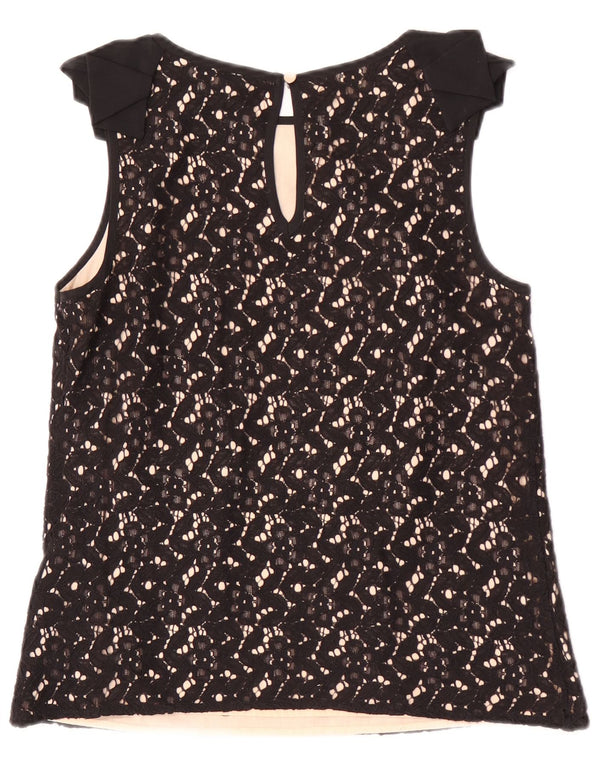 Blusa feminina de renda sem mangas Oasis Reino Unido 10 algodão floral preto pequeno