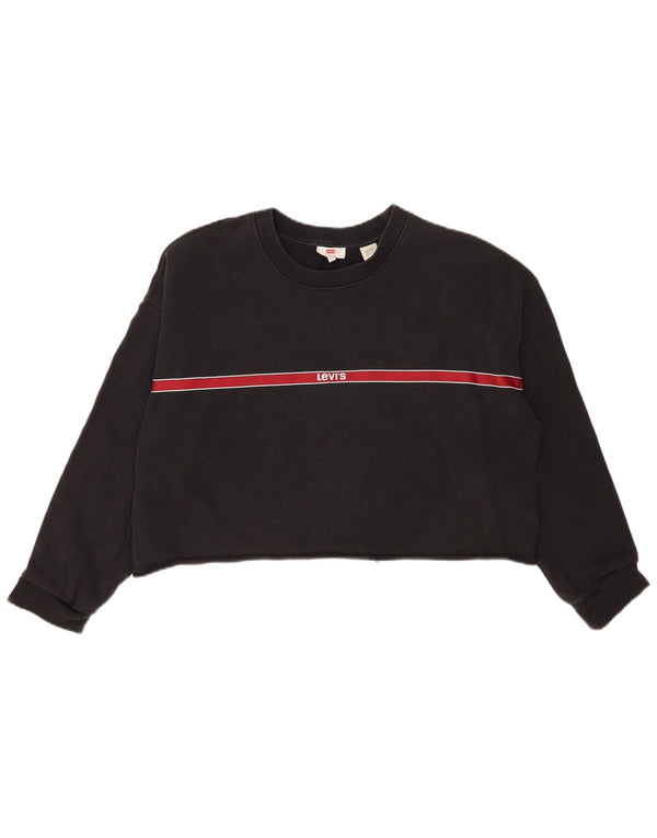 Levi's Womens Crop Oversized Moletom Jumper Reino Unido 16 Grande Listrado Cinza