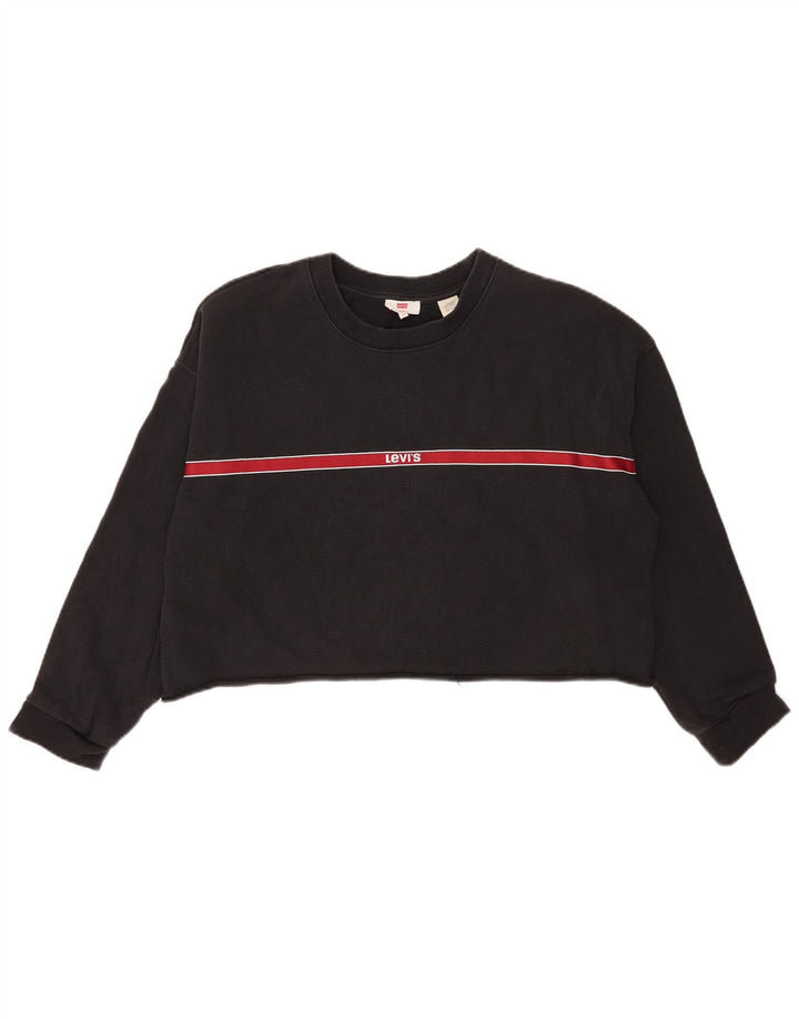 Levi's Womens Crop Oversized Moletom Jumper Reino Unido 16 Grande Listrado Cinza