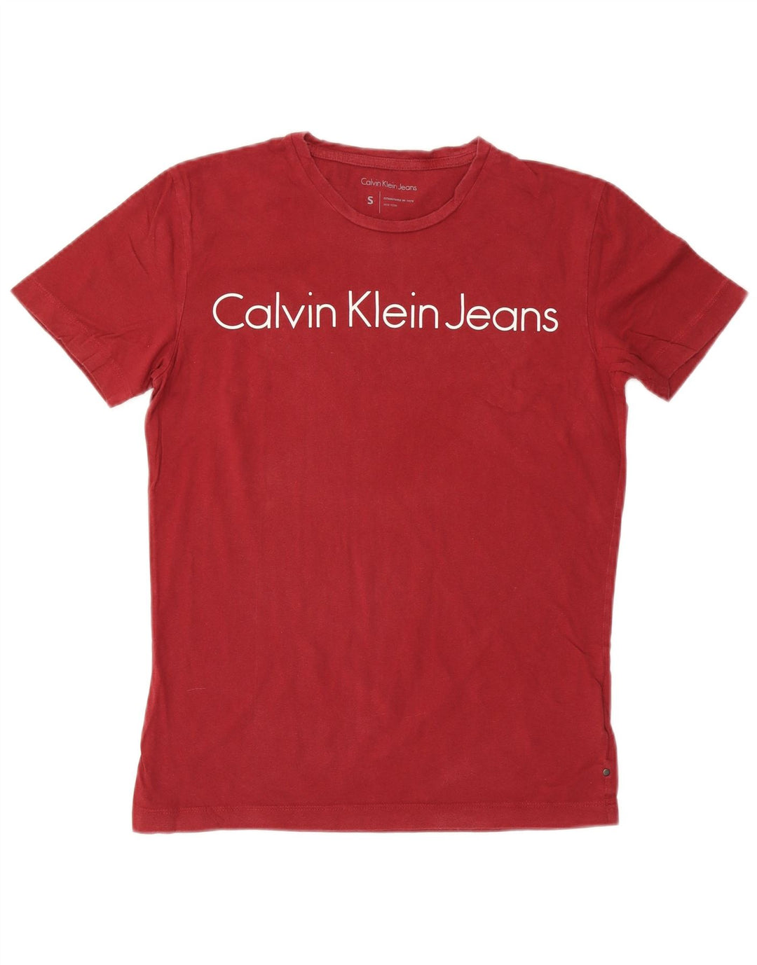 Camiseta masculina CALVIN KLEIN JEANS com estampa gráfica pequena de algodão vermelho