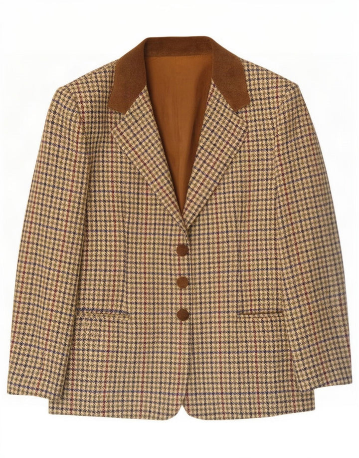 Jaqueta blazer feminina vintage de 3 botões IT 44 lã Houndstooth verde médio