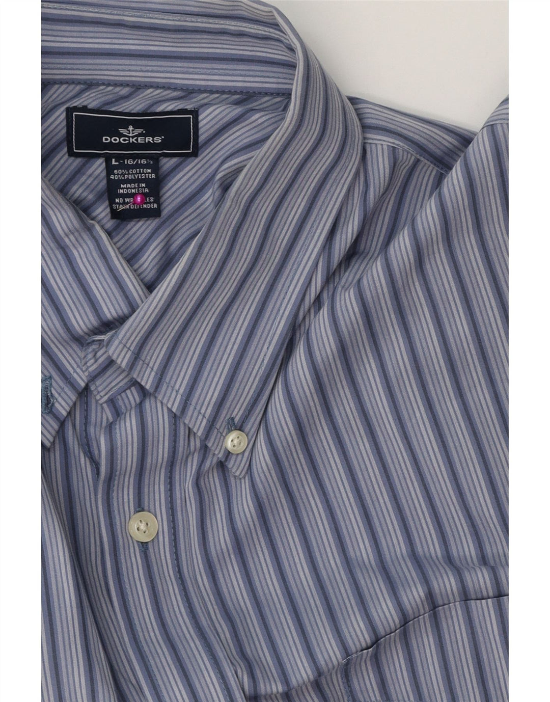 Camisa masculina DOCKERS tamanho 16 16 1/2 grande algodão listrado azul