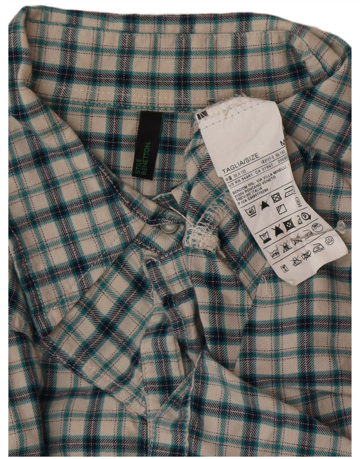 Camisa feminina de flanela BENETTON Reino Unido 14 algodão xadrez verde médio