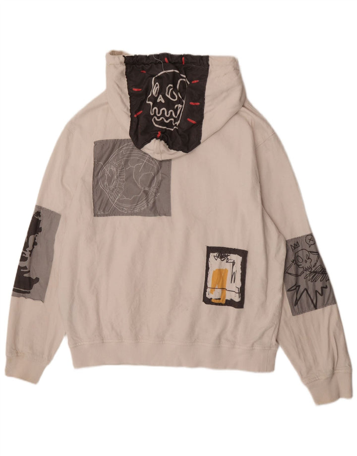 Zara Mens Graphic Loose Fit Hoodie Jumper Médio Branco