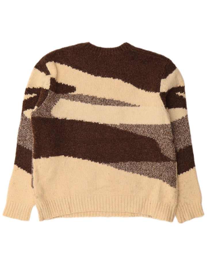 Zara Suéter masculino com gola redonda e poliéster colorblock marrom médio