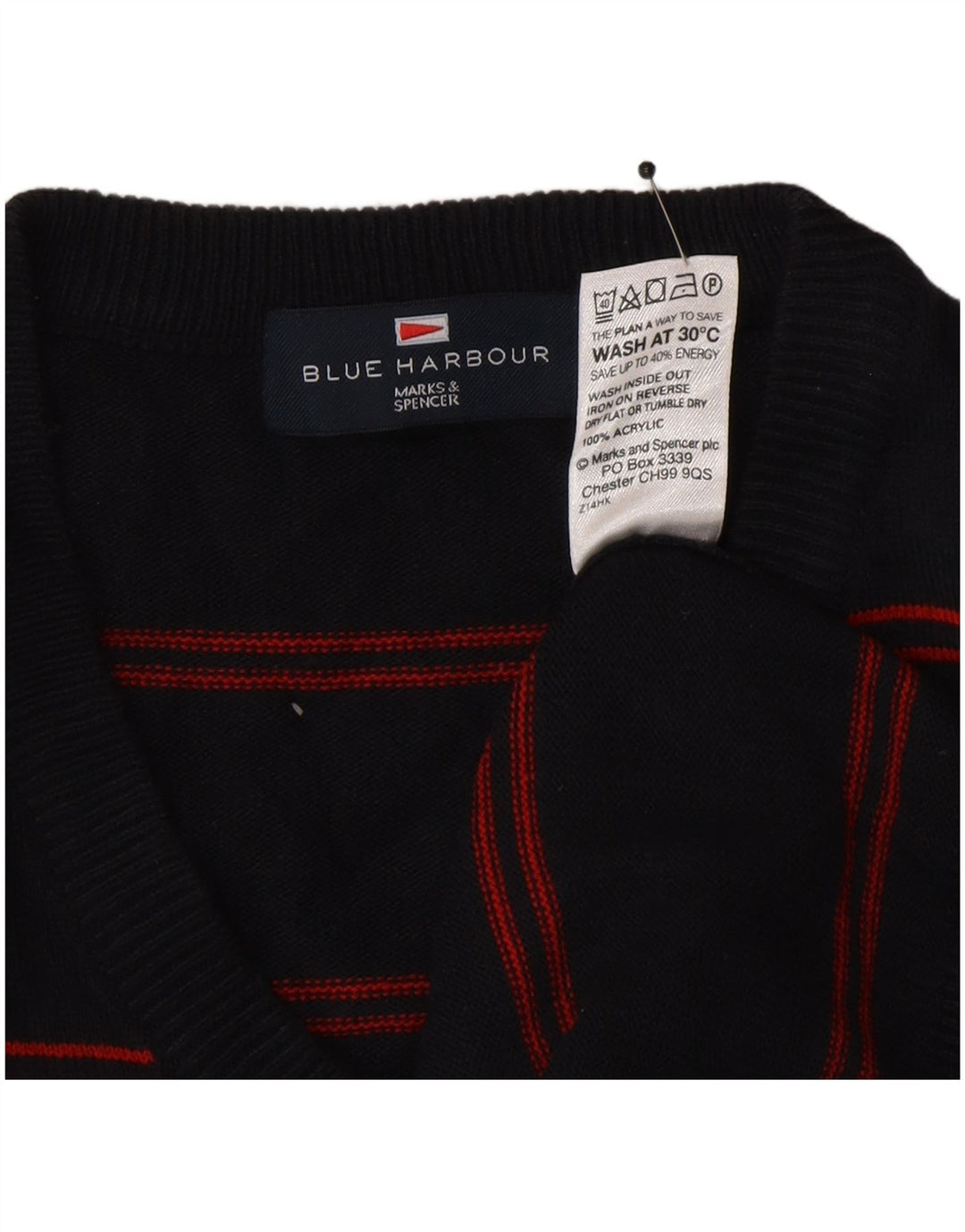 Suéter masculino Marks & Spencer Blue Harbor com decote em V grande azul marinho