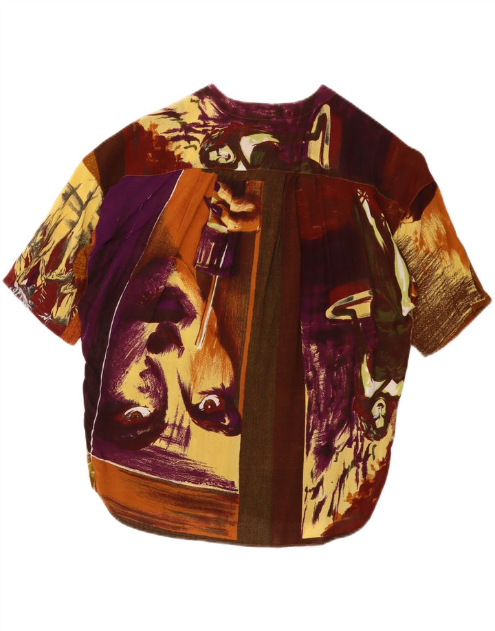 Blusa gráfica feminina vintage Top IT 46 grande bloco colorido marrom
