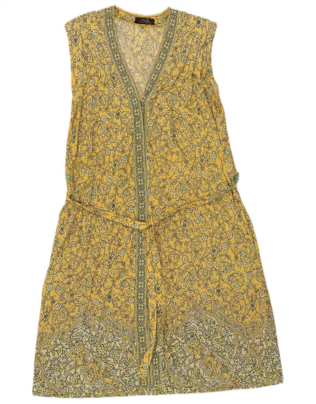 Vestido feminino vintage sem mangas solto ajuste básico IT 42 Paisley amarelo médio