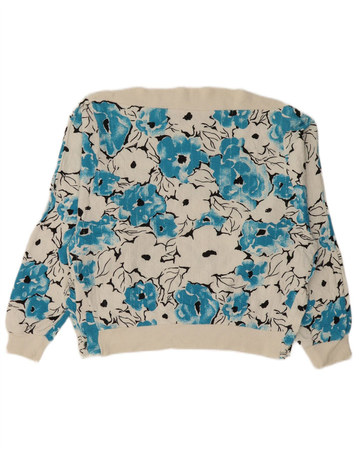 Suéter feminino VINTAGE com gola canoa Reino Unido 14 médio branco floral