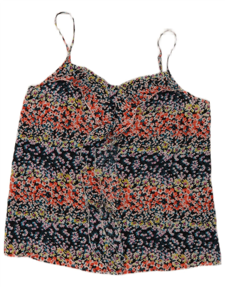 Top Cami feminino Oasis com babados na frente Reino Unido 12 médio floral multicolorido