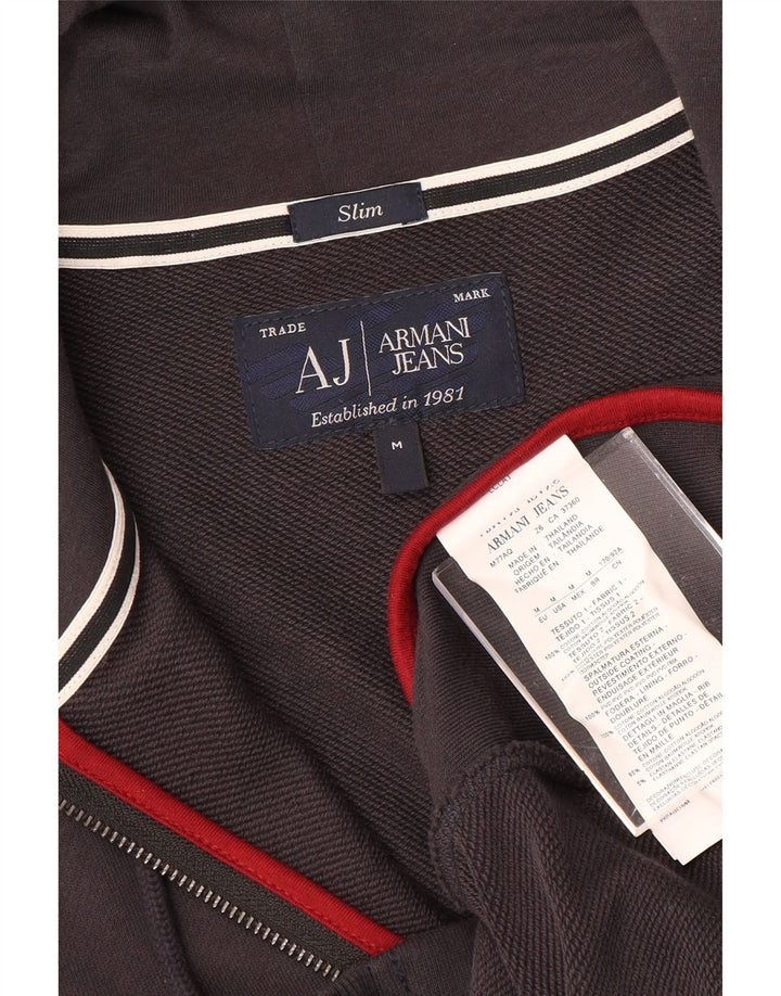 ARMANI JEANS Suéter masculino slim fit com capuz e zíper de algodão marrom médio