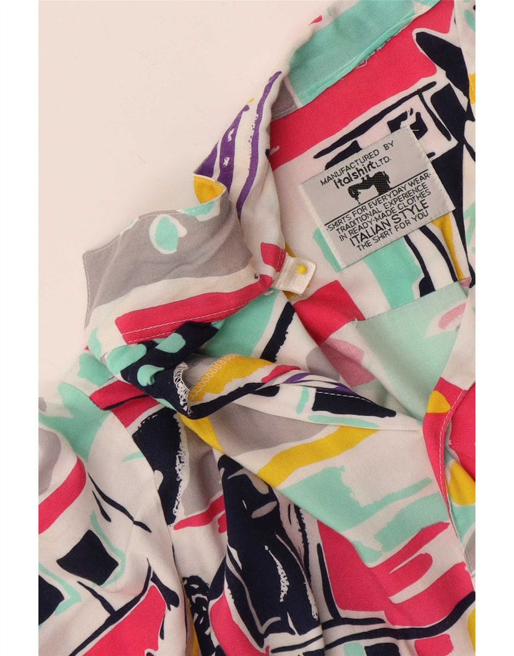 Camisa masculina vintage de manga curta com retalhos multicoloridos médios