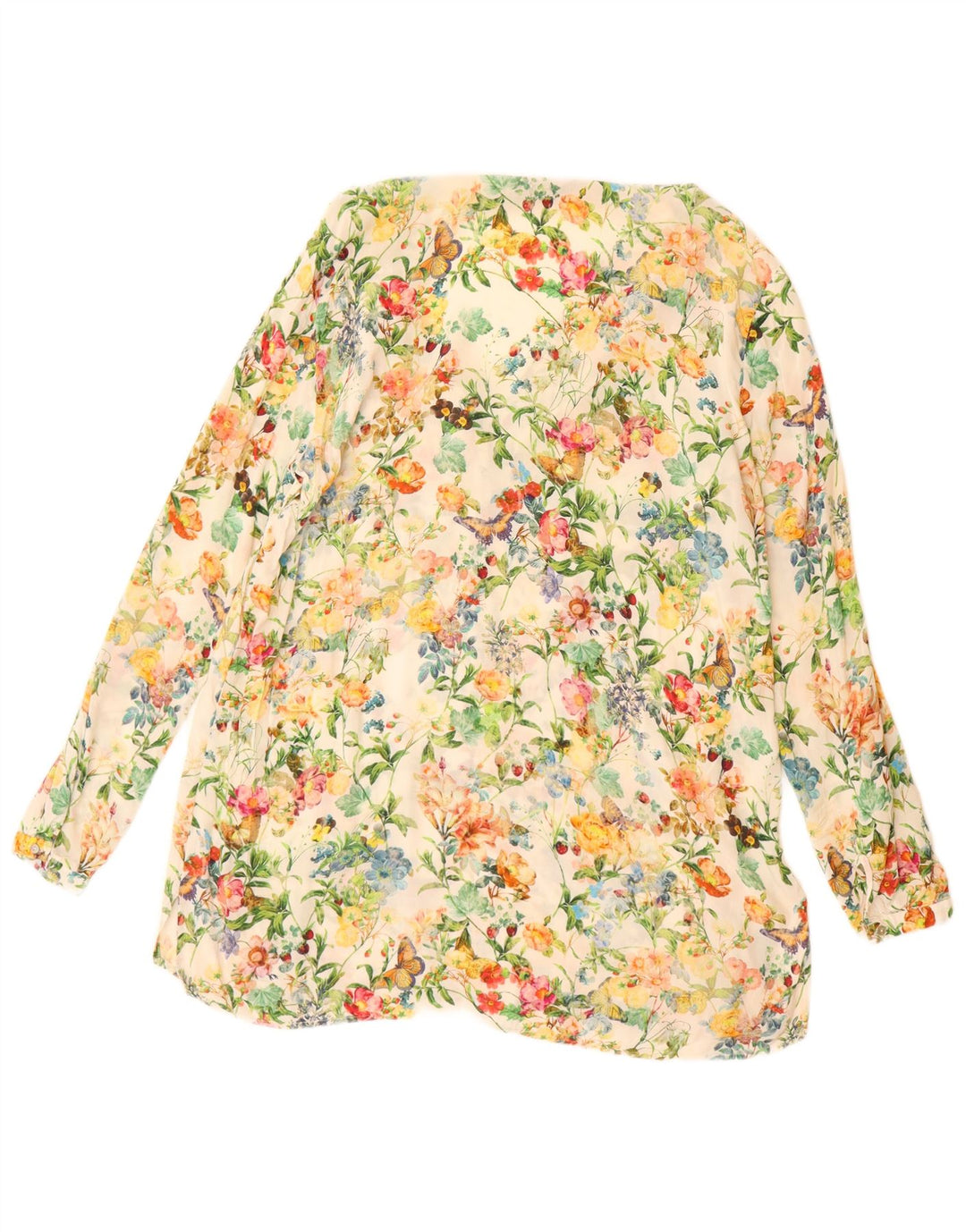 ZARA blusa feminina longline manga comprida top UK 16 grande off white floral