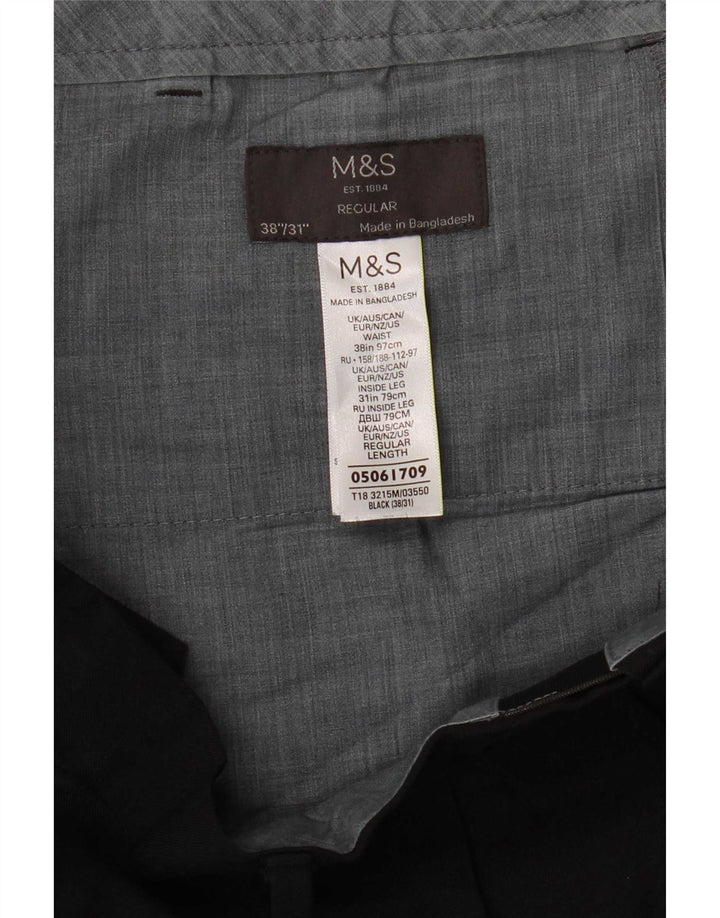 Calça masculina de terno regular Marks & Spencer W38 L31 poliéster preto