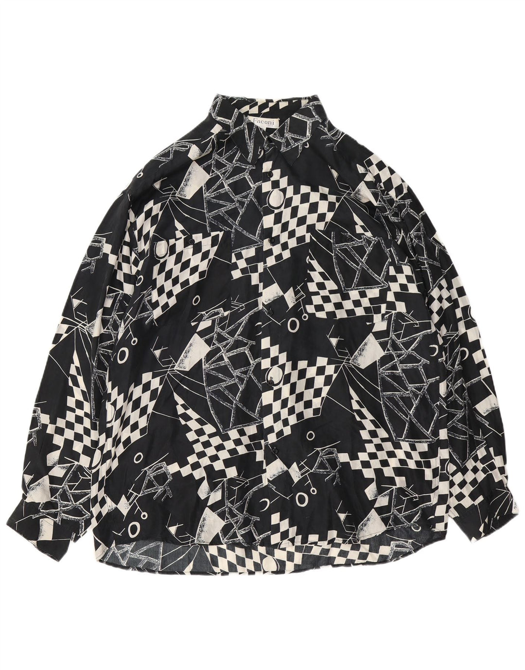 Camisa masculina VINTAGE XL seda geométrica preta