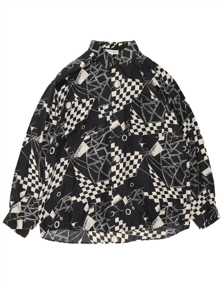 Camisa masculina VINTAGE XL seda geométrica preta