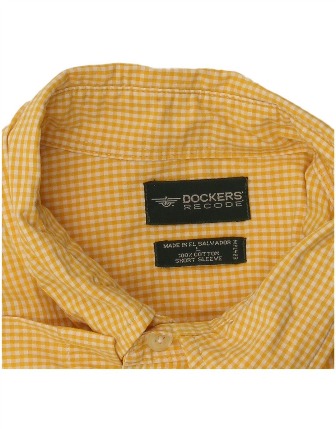 Camisa masculina Dockers de manga curta grande algodão guingão amarelo