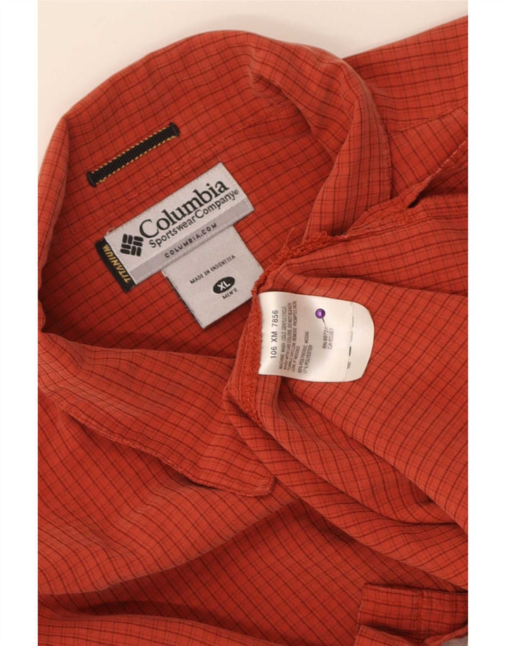 Camisa masculina Columbia Titanium de manga curta XL laranja Gingham Modal