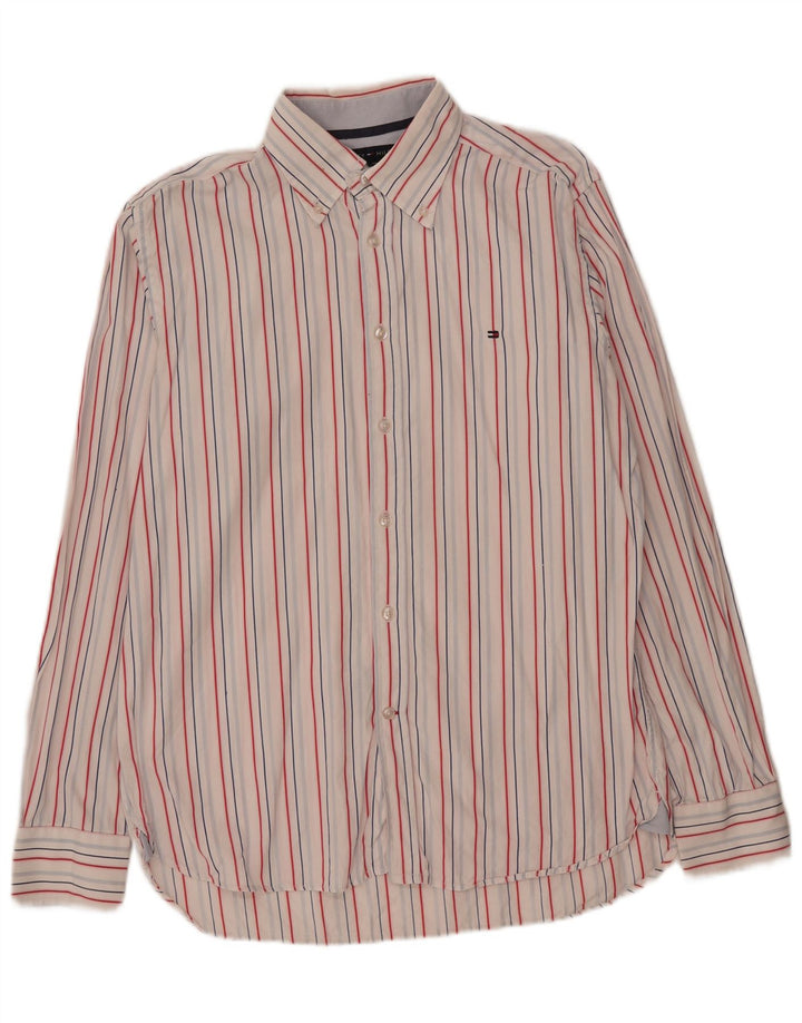Camisa masculina TOMMY HILFIGER de algodão listrado branco médio