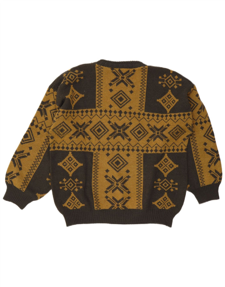 Suéter masculino Islândia com gola redonda grande cáqui Fair Isle