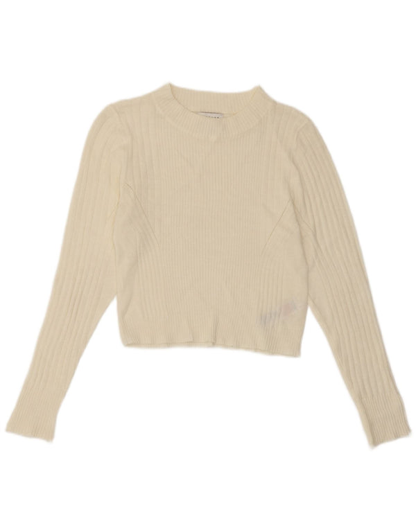 Suéter feminino Topshop com gola redonda e gola redonda Reino Unido 14 grande acrílico branco
