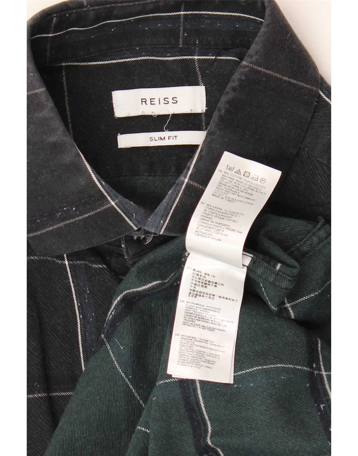 Camisa masculina Reiss de flanela slim fit, algodão xadrez preto médio