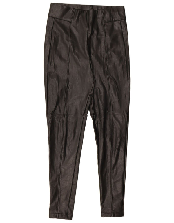 Calça feminina de couro sintético Marks & Spencer Reino Unido 10 pequena W28 L27 preta