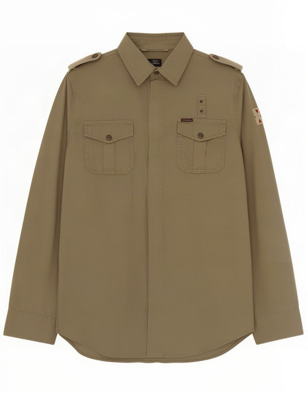 Camisa militar masculina Marlboro Classics grande algodão cáqui