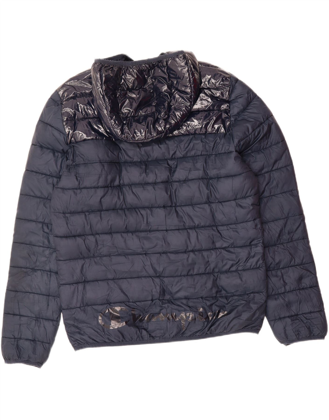 CHAMPION Mens Graphic Hooded Padded Jacket UK 42 XL Blue Vintage Champion and Second-Hand Champion from Messina Hembry 