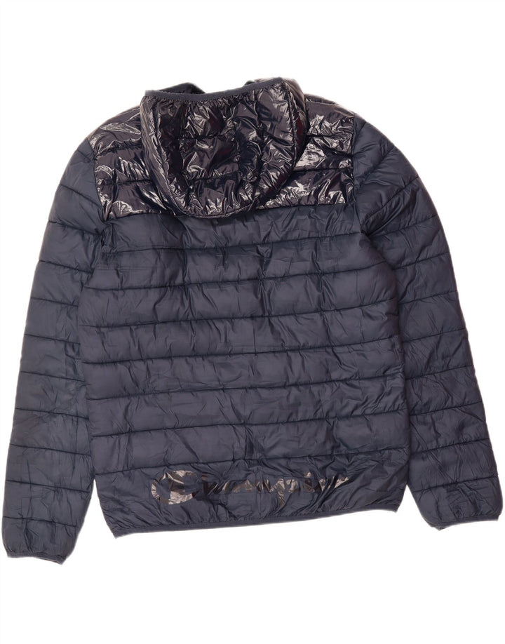 CHAMPION Mens Graphic Hooded Padded Jacket UK 42 XL Blue Vintage Champion and Second-Hand Champion from Messina Hembry 