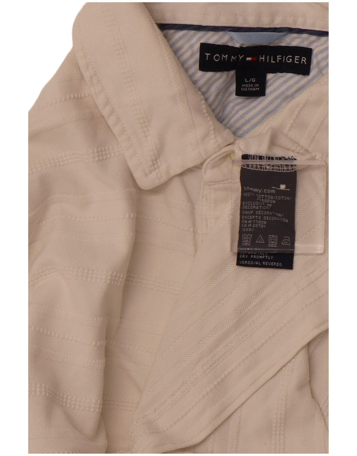 Camisa polo masculina TOMMY HILFIGER grande algodão listrado branco