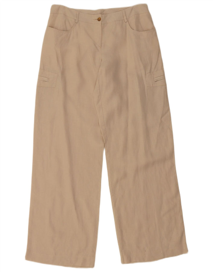 Calça cargo feminina vintage reta IT 46 grande W32 L32 linho bege