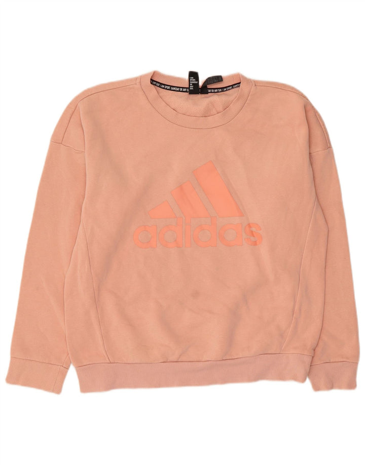 ADIDAS Womens Graphic Sweatshirt Jumper UK 12/14 Médio Algodão Rosa