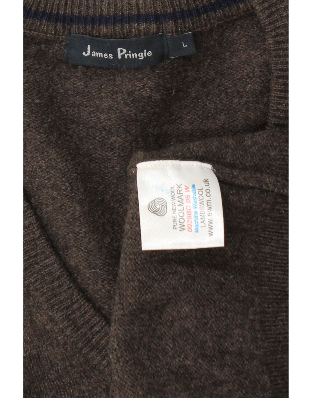 Suéter masculino James Pringle com decote em V grande lã de carneiro marrom
