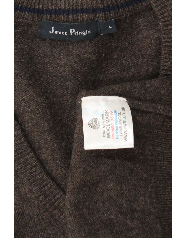 Suéter masculino James Pringle com decote em V grande lã de carneiro marrom