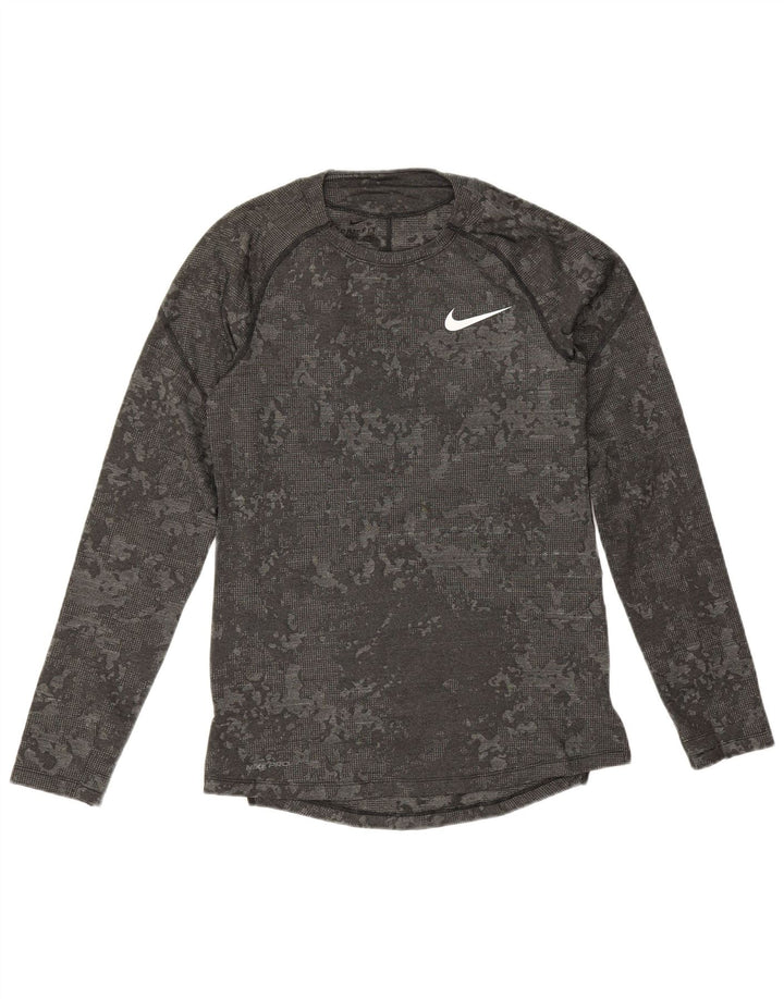 Top Nike Masculino Dri Fit Slim Fit Manga Longa Pequena Camuflagem Cinza Poliéster