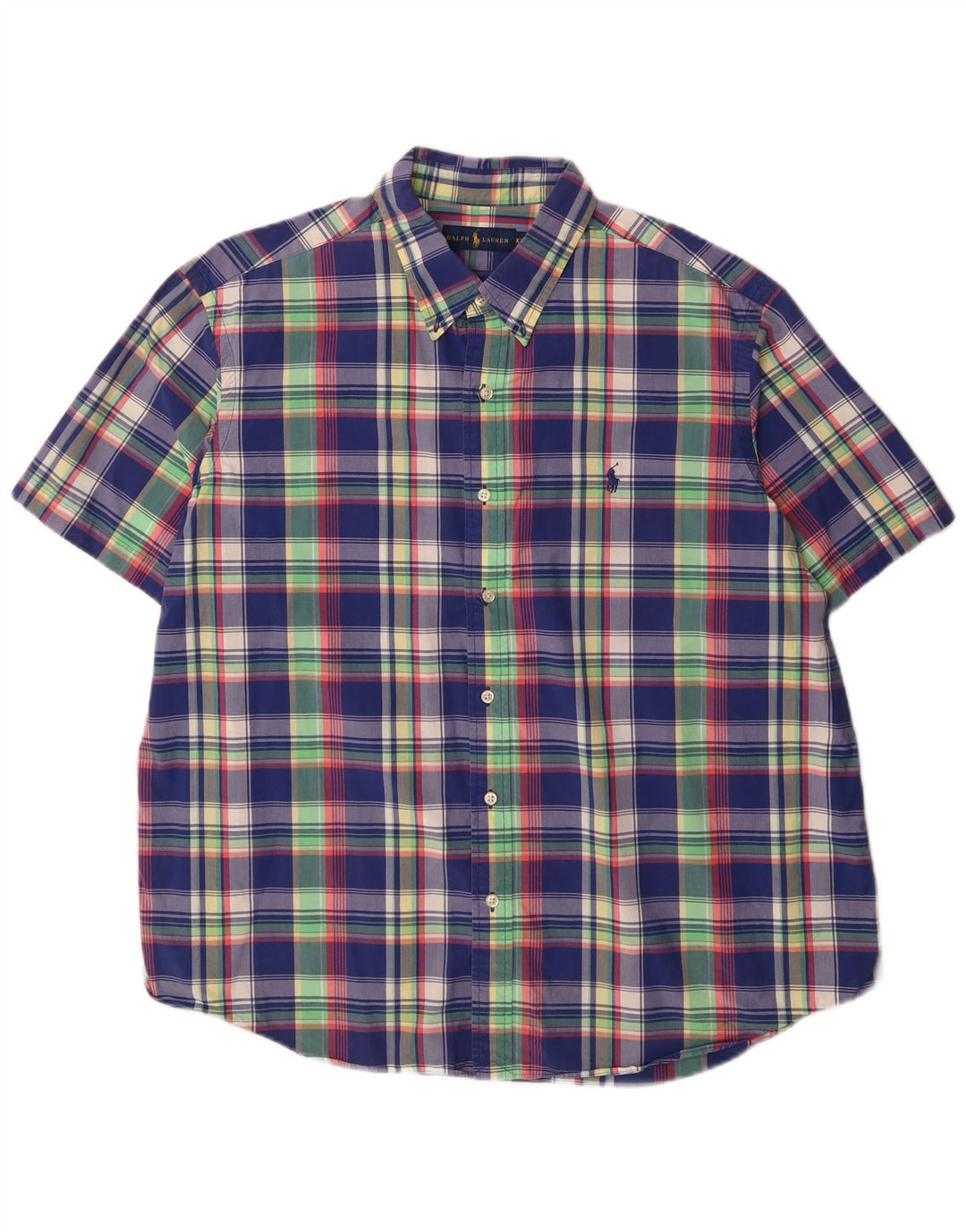 Ralph Lauren Camisa masculina de manga curta 2XL algodão xadrez azul
