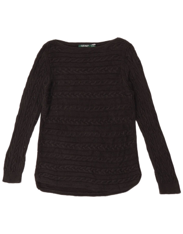 Suéter feminino Ralph Lauren com gola canoa Reino Unido 18 XL algodão preto