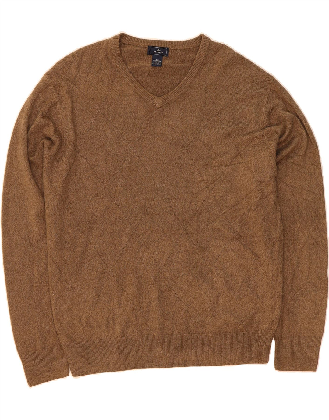 DOCKERS Mens V-Neck Jumper Sweater Large Brown Acrylic Vintage Dockers and Second-Hand Dockers from Messina Hembry 