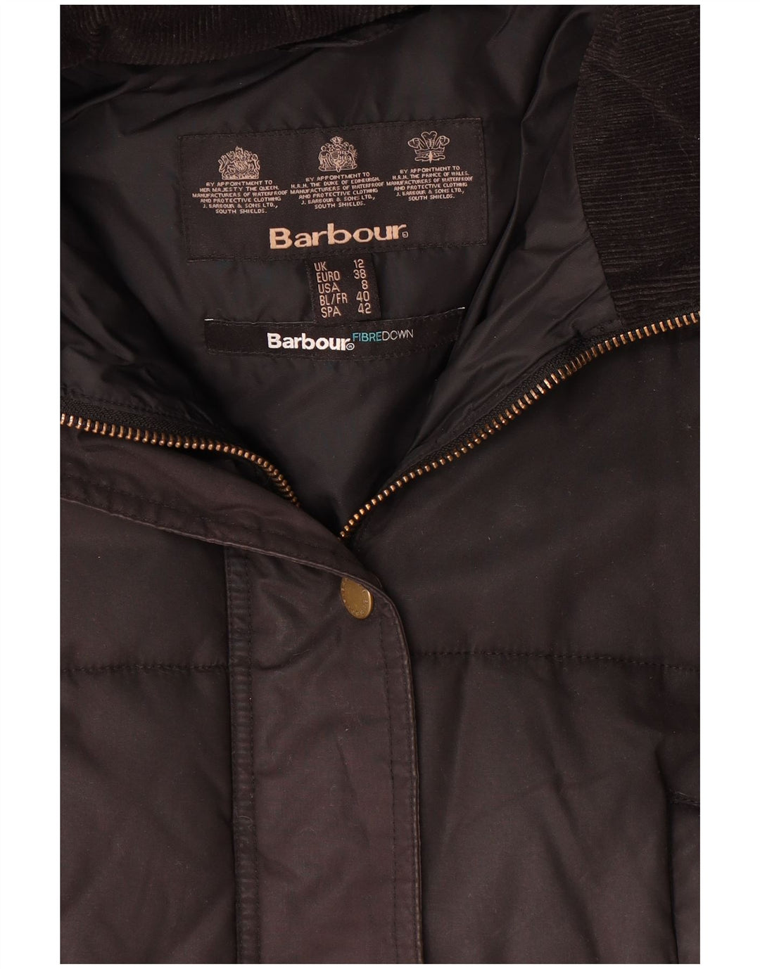 Casaco acolchoado com capuz feminino Barbour UK 12 médio preto