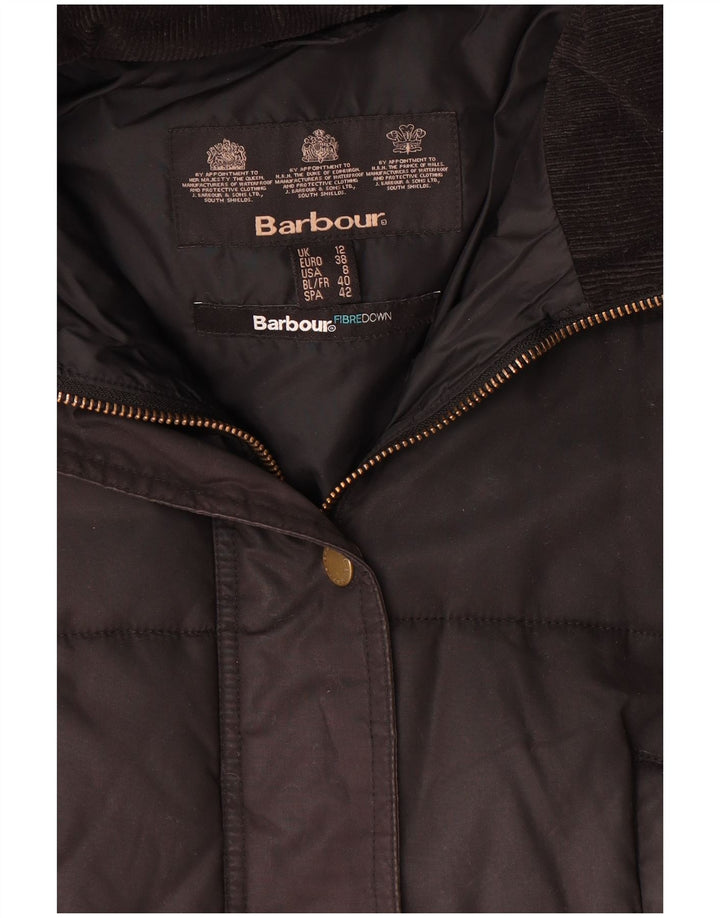 Casaco acolchoado com capuz feminino Barbour UK 12 médio preto