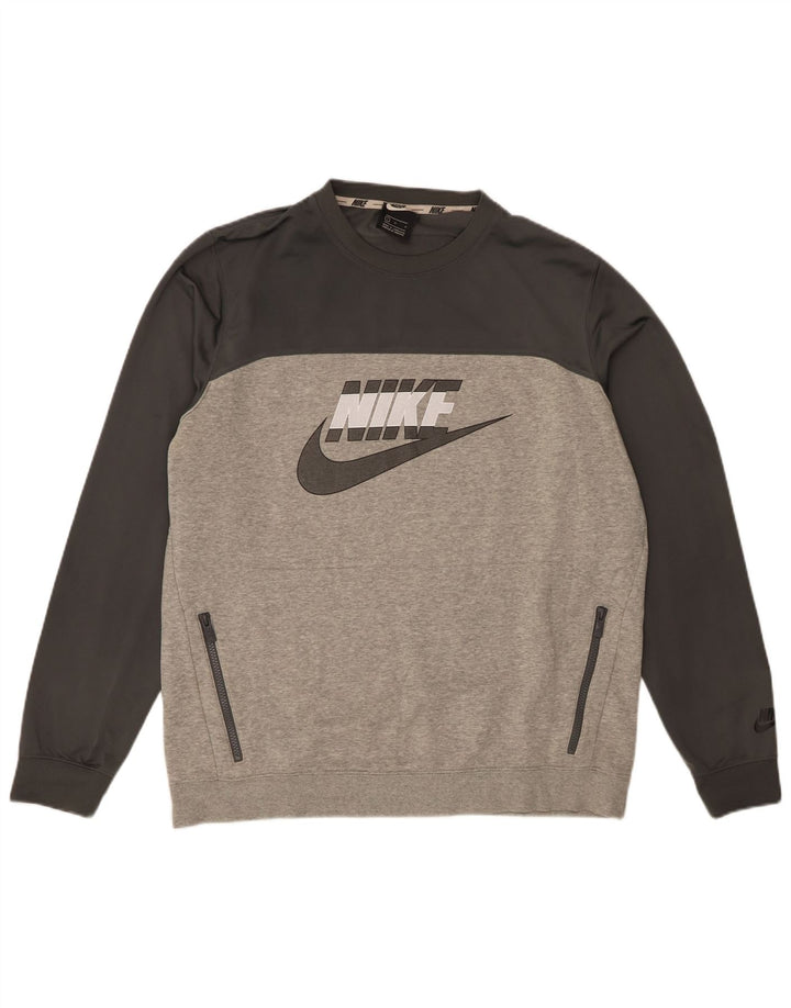 Moletom gráfico masculino Nike Jumper grande cinza colorblock algodão