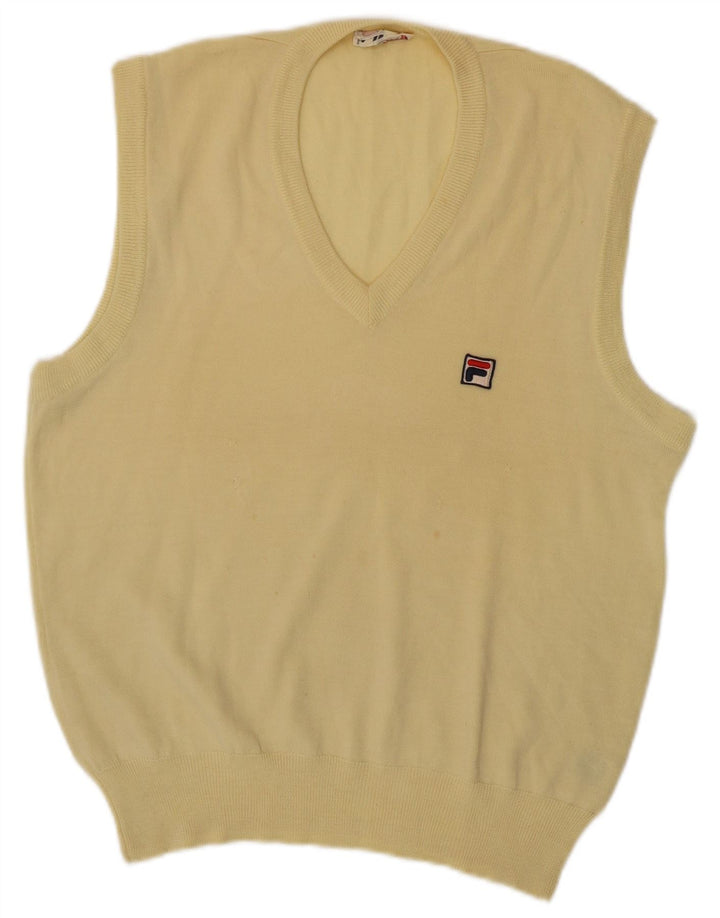 Fila Mens Vest Tank Top IT 48 Lã Virgem Amarela Média