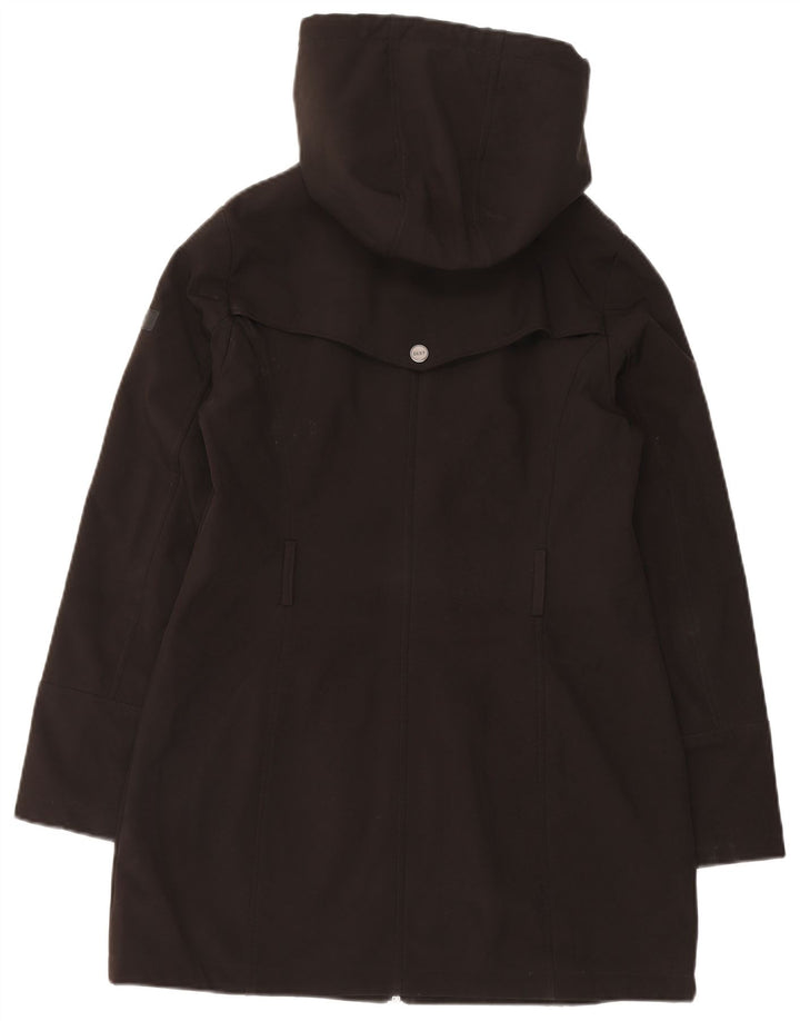 Casaco corta-vento feminino Dkny com capuz grande UK 10 poliéster preto pequeno