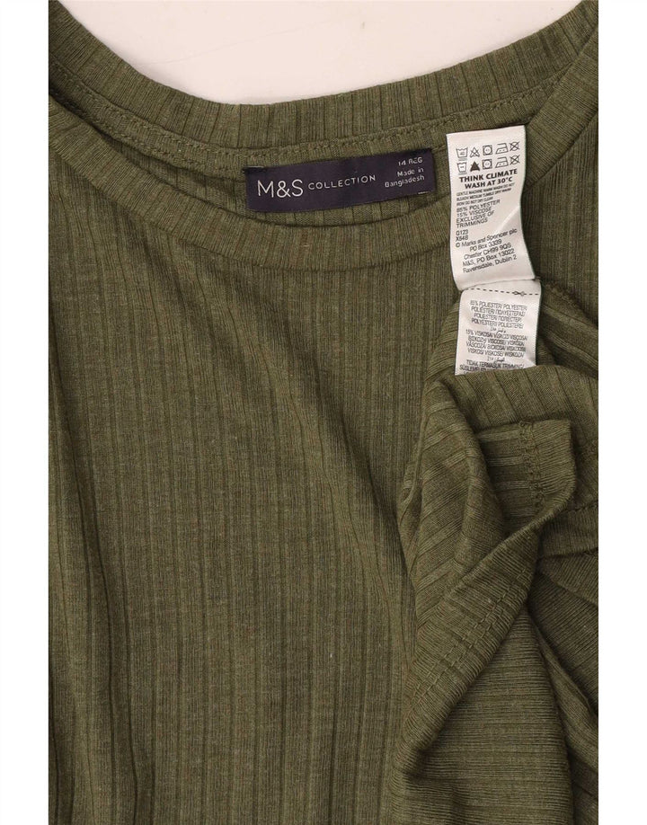Vestido feminino de manga comprida Marks & Spencer Reino Unido 14 grande poliéster cáqui