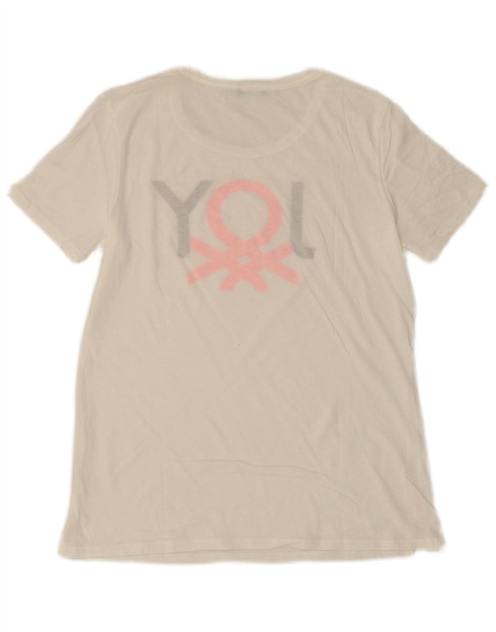 Camiseta feminina gráfica Benetton UK 12 médio branco